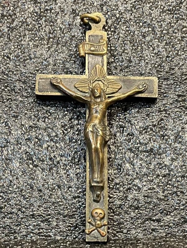 Italy 1880´ antique pectoral nun cross crucifix Jesus Christ skull bones ebony - Image 5
