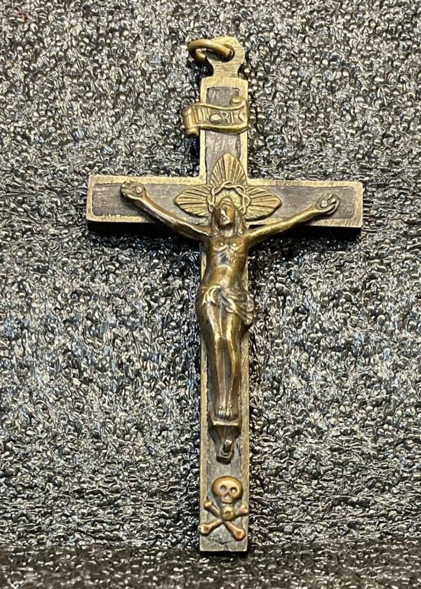 Italy 1880´ antique pectoral nun cross crucifix Jesus Christ skull bones ebony - Image 4