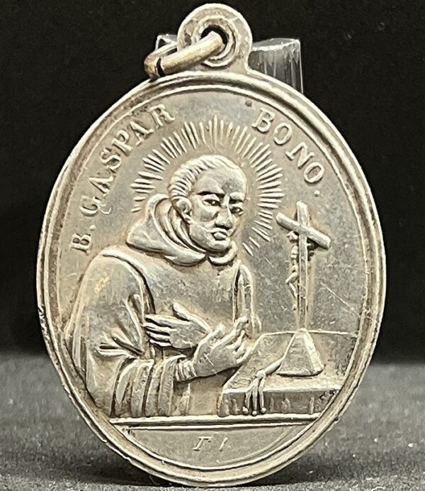 Italy St Francis of Paul & B. Gaspar Bono. silver catholic antique medal scarce! - Image 4