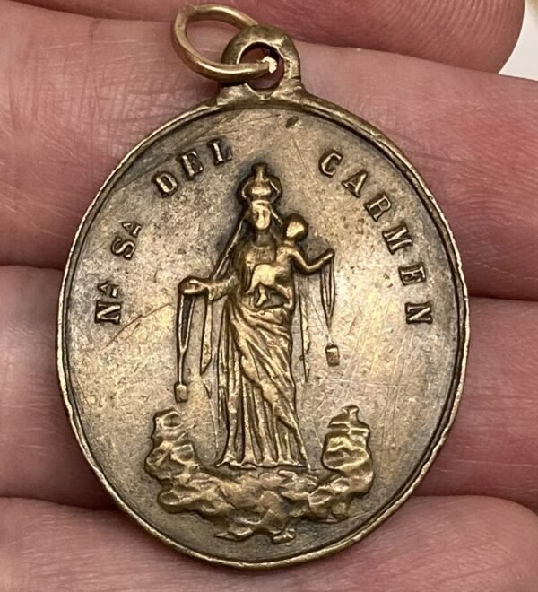 SPAIN 1890´ MIRACULOUS VIRGIN MARY & OUR LADY OF MOUNT CARMEL OVAL BRONZE MEDAL - Image 7