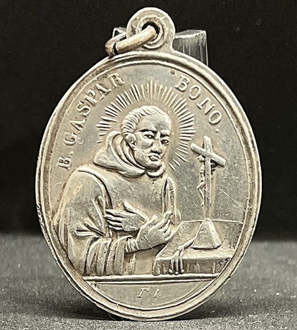 Italy St Francis of Paul & B. Gaspar Bono. silver catholic antique medal scarce! - Image 3