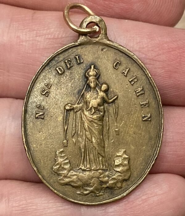 SPAIN 1890´ MIRACULOUS VIRGIN MARY & OUR LADY OF MOUNT CARMEL OVAL BRONZE MEDAL - Image 6