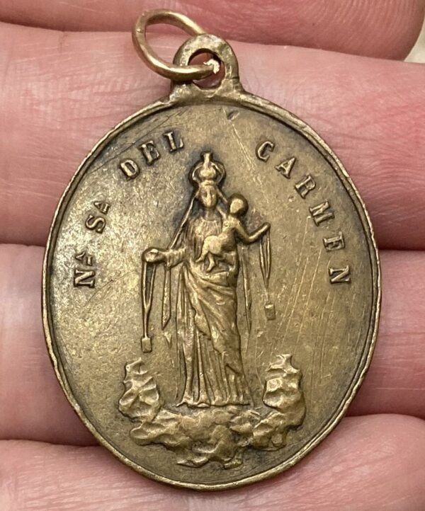 SPAIN 1890´ MIRACULOUS VIRGIN MARY & OUR LADY OF MOUNT CARMEL OVAL BRONZE MEDAL - Image 5