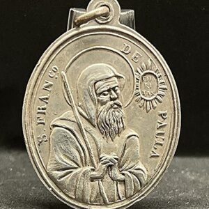 Italy St Francis of Paul & B. Gaspar Bono. silver catholic antique medal scarce!