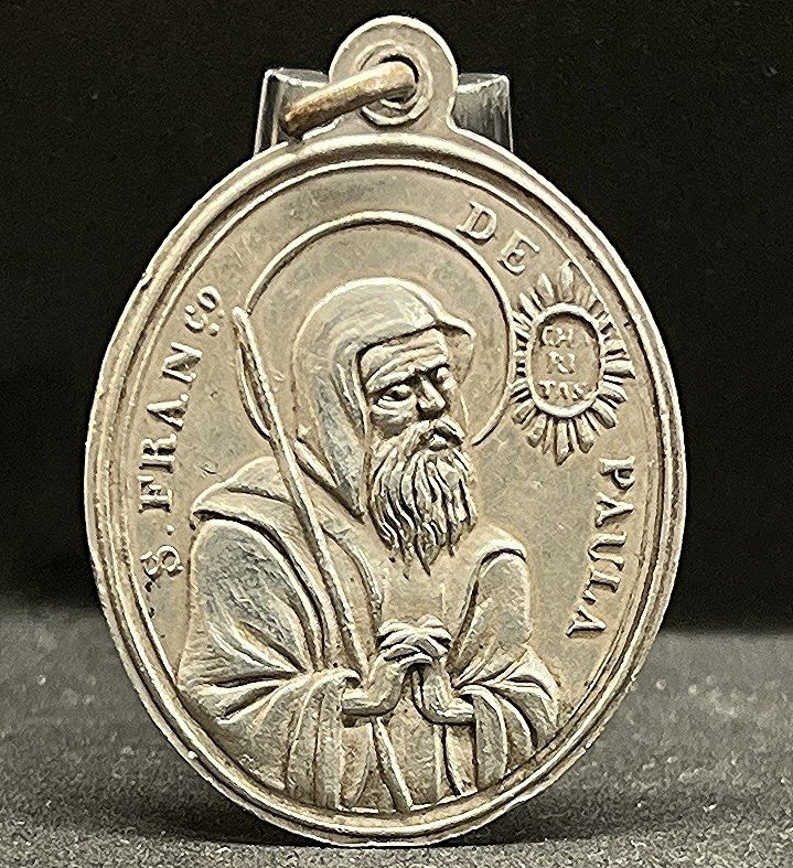 Italy St Francis of Paul & B. Gaspar Bono. silver catholic antique medal scarce!