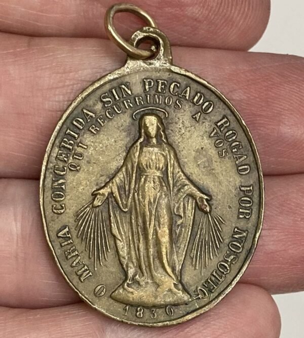 SPAIN 1890´ MIRACULOUS VIRGIN MARY & OUR LADY OF MOUNT CARMEL OVAL BRONZE MEDAL - Image 4
