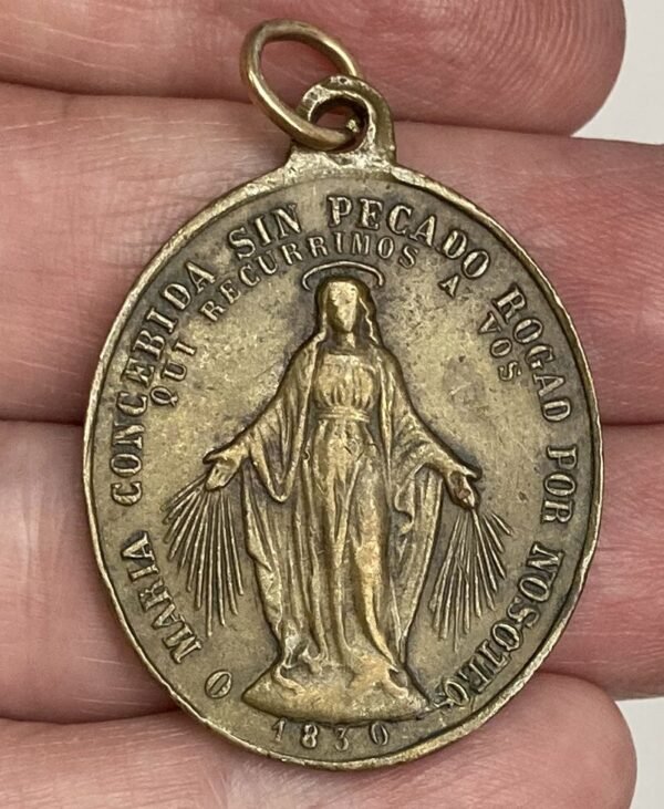 SPAIN 1890´ MIRACULOUS VIRGIN MARY & OUR LADY OF MOUNT CARMEL OVAL BRONZE MEDAL - Image 3