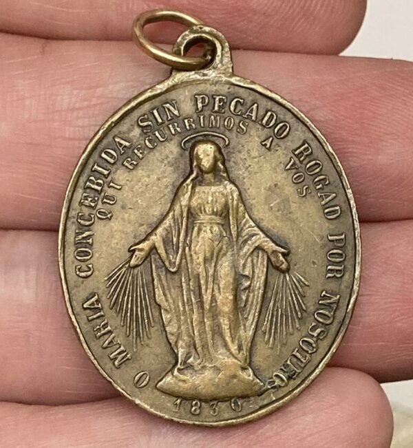 SPAIN 1890´ MIRACULOUS VIRGIN MARY & OUR LADY OF MOUNT CARMEL OVAL BRONZE MEDAL - Image 2
