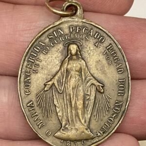 SPAIN 1890´ MIRACULOUS VIRGIN MARY & OUR LADY OF MOUNT CARMEL OVAL BRONZE MEDAL