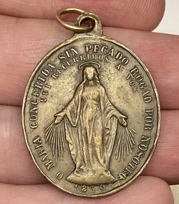 SPAIN 1890´ MIRACULOUS VIRGIN MARY & OUR LADY OF MOUNT CARMEL OVAL BRONZE MEDAL