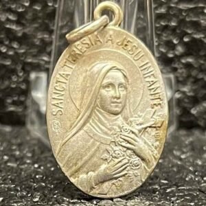 France 1910' St. Therese of Jesus Child Art Nouveau, flowers, silver by Bernard