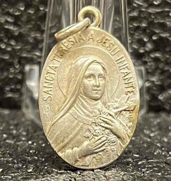 France 1910' St. Therese of Jesus Child Art Nouveau, flowers, silver by Bernard