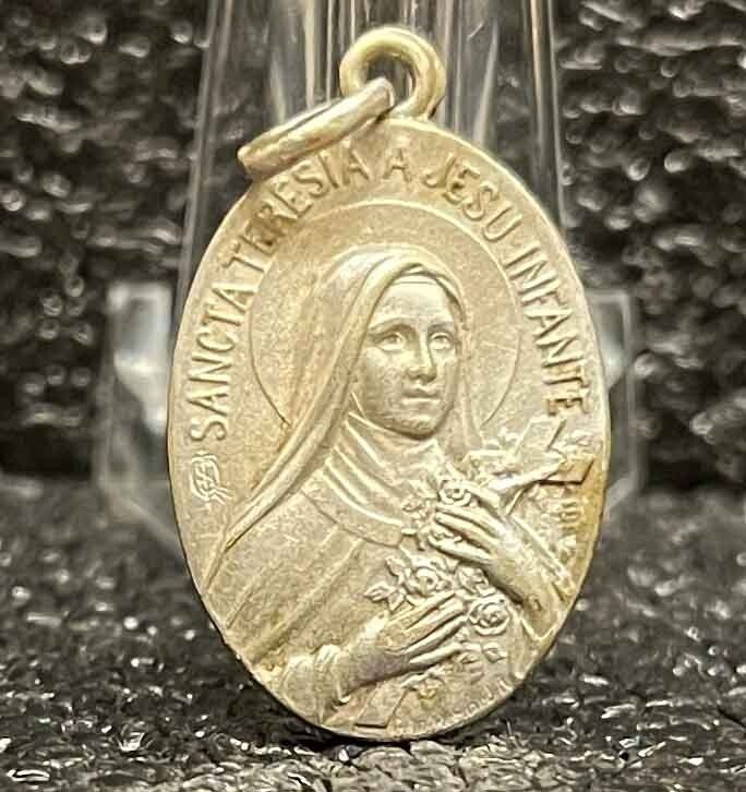 France 1910' St. Therese of Jesus Child Art Nouveau, flowers, silver by Bernard