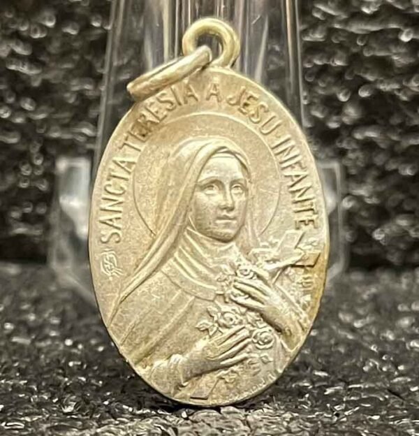 France 1910' St. Therese of Jesus Child Art Nouveau, flowers, silver by Bernard - Image 5